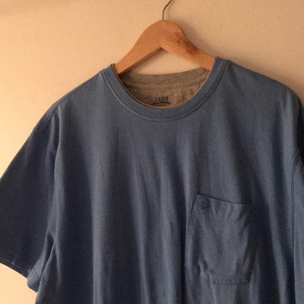 Two tone light blue with grey trim and front pocket Izod Saltwater super soft T